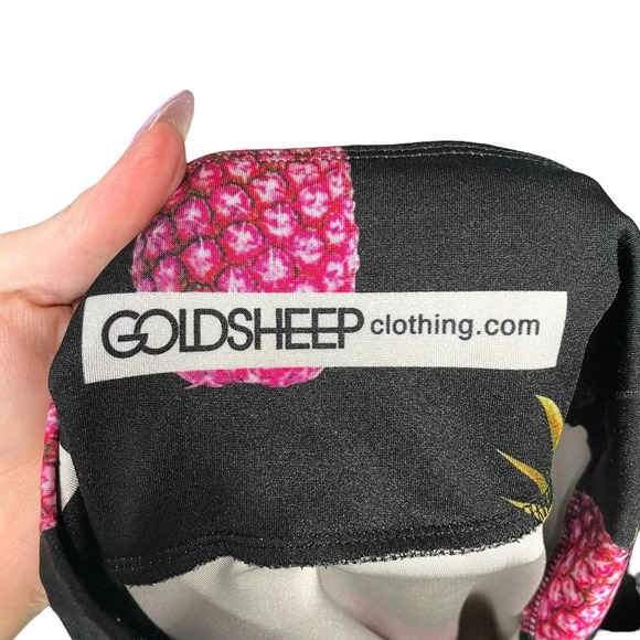 Goldsheep Black Pink Pineapple Print Cropped Leggings Size Small - Picture 5 of 6